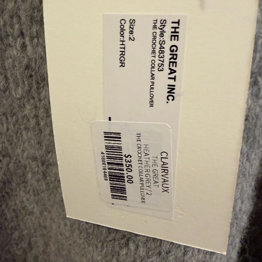 THE GREAT. Heather Gray Sweater with Cream Collar - Picture 5 of 5